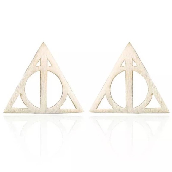 DEATHLY Hallows Gold Earrings - Picture 1 of 6